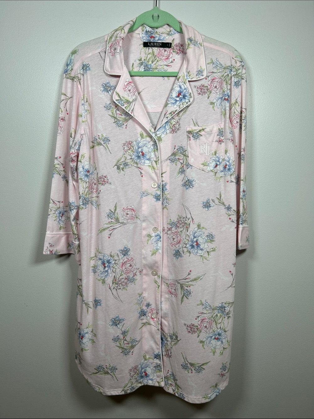LAUREN RALPH LAUREN COTTON POLYESTER BLEND FLORAL SLEEP DRESS PAJAMAS SIZE L